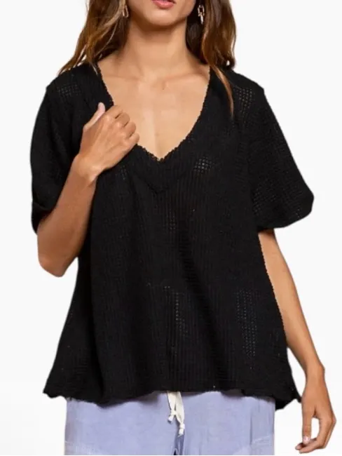 POL Black waffle knit v-neck size Small - Image 5