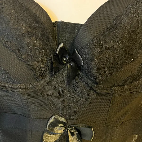 Corset Bra Women Sz M Black Hook/Eye‎ Closure Bow Accent Goth Bodycon Feminine - Image 3