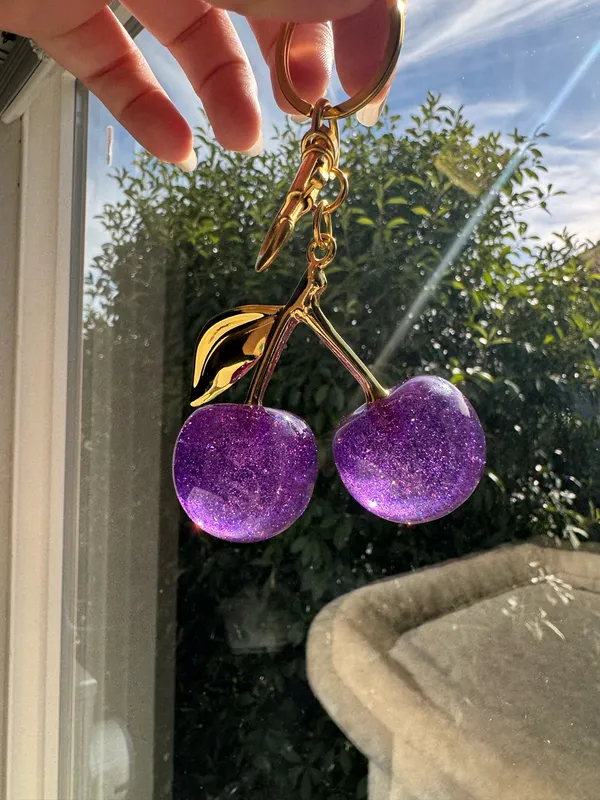 Purple Sparkly Cherry Key Chain/Bag Charm Size undefined - Image 2
