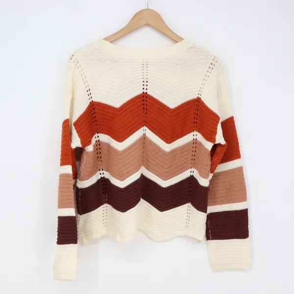 FCT Sweater Womens XL Multi Chevron Stripe Pointelle Knit Excellent - Image 4