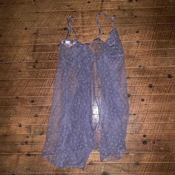 Victoria’s Secret purple polka dot silky flower tie front M negligee - Image 4