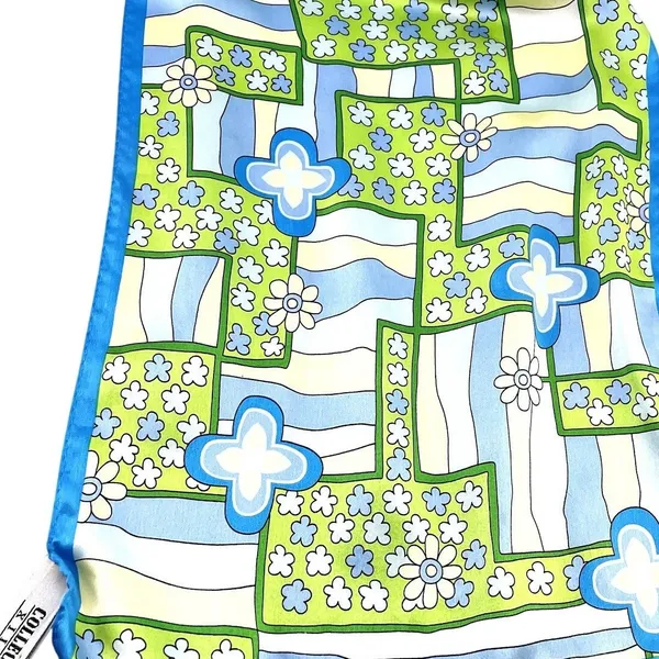 Collection XIIX Fun Mod Geo Blue Green Floral 100% Silk Scarf LTD 10X50 - Image 2