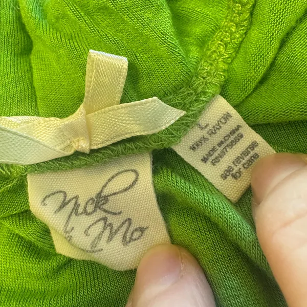 Mick & Mo Lime Green Halter Maxi‎ Dress Blue Trim Rayon Size L Boho Summer - Image 6