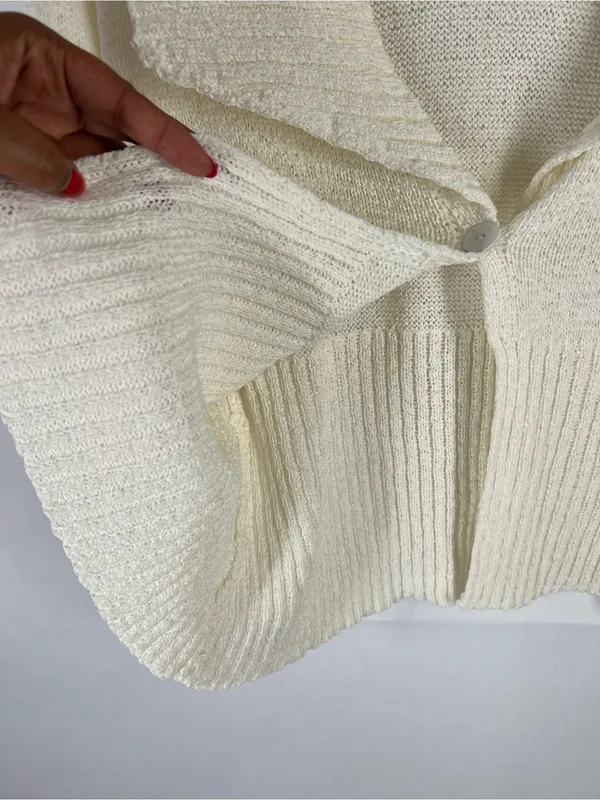 WD-NY Ivory Open‎ Knit Cotton Blend Shawl Collar Cardigan Size L - Image 5