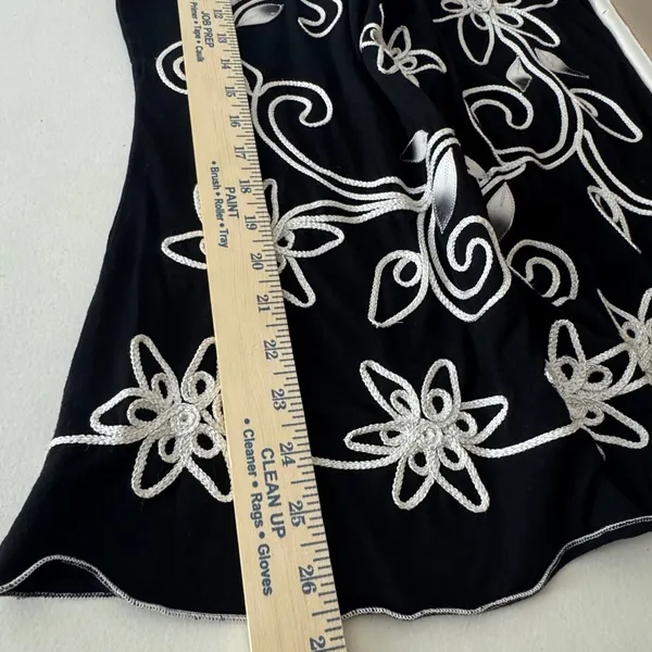 Vintage‎ 80s Style Black Silver Floral Soutache Embroidery Short Sleeve Blouse - Image 7