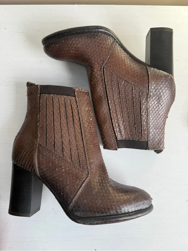 Firenze New Size 6 M 36 Brown Reptile Textured Leather Pointy Toe Boots Booties - Image 8