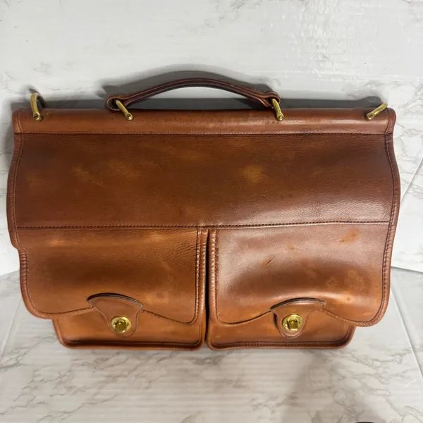 Coach kensington satchel briefcase Leather Messenger Brown bag front pockets - Image 3