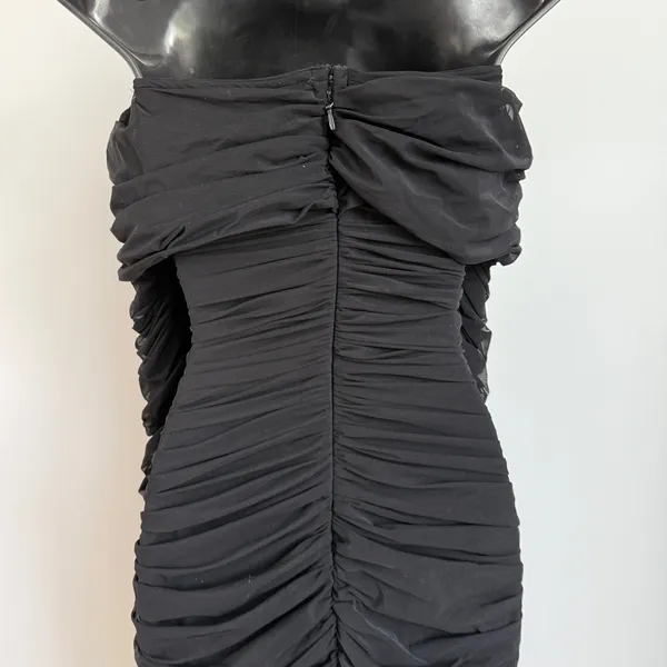 House of CB Black Ruched Mesh‎ Off Shoulder Long Sleeve Bodycon Dress - Image 6