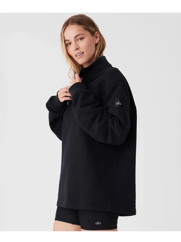 Alo Yoga Renown Heavyweight 1/4 Zip Sweatshirt Black Unisex Medium Pullover M⁠ - Image 2