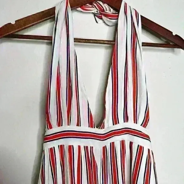 Urban Outfitters Raven striped Plunging Halter‎ Style cropped Jumpsuit sz S - Image 7