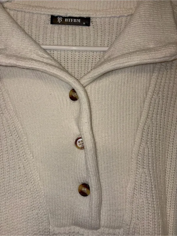 BTFBM Women Cream Knit Button Collar Pullover Sweater Size Medium - Image 8