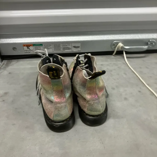 DR. MARTENS Pascal 1460 Iridescent Rainbow Lace Up Unicorn Suede Combat Boots 5 - Image 2