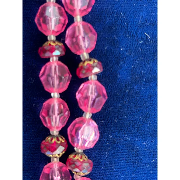 Vintage Pink Red Double Strand Acrylic Glass Bead Necklace Germany 22" MCM - Image 5