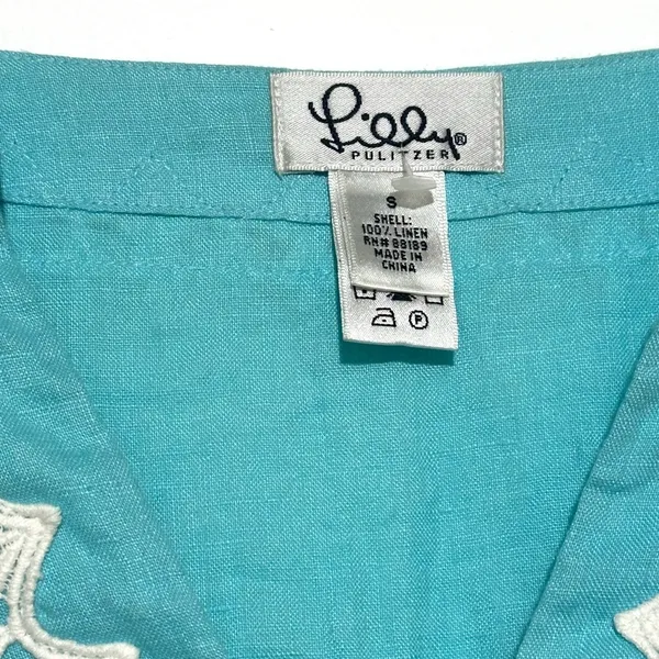 NWOT Vintage Lilly Pulitzer Blue Linen Tunic Top 3/4 Sleeves Lace Trim Small - Image 3
