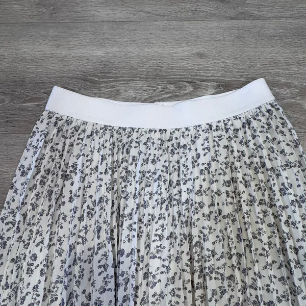 Grace & Karin Womens Pleated Midi Skirt Floral Cream Purple Elastic Waist‎ Large - Image 3