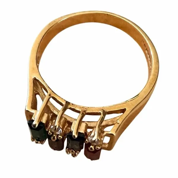 18K GER Multicolor Baguette Ring Gold Tone Rainbow Stone Band - Image 9