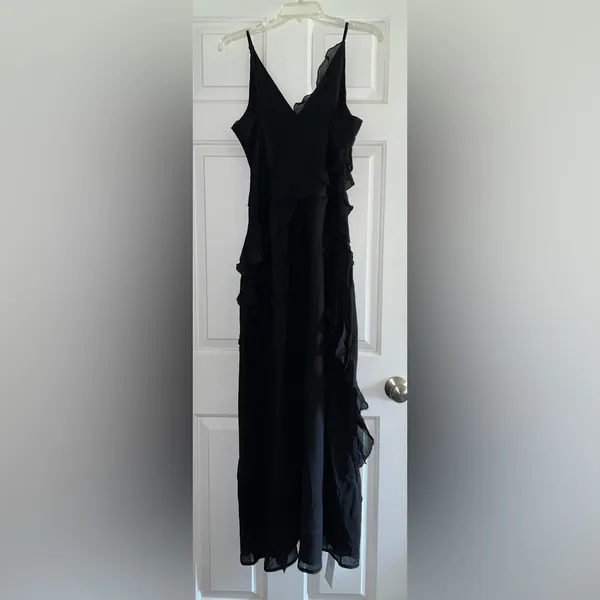 Abercrombie & Fitch Draped Ruffle Maxi Dress in Black Size Large New with tag - Image 10