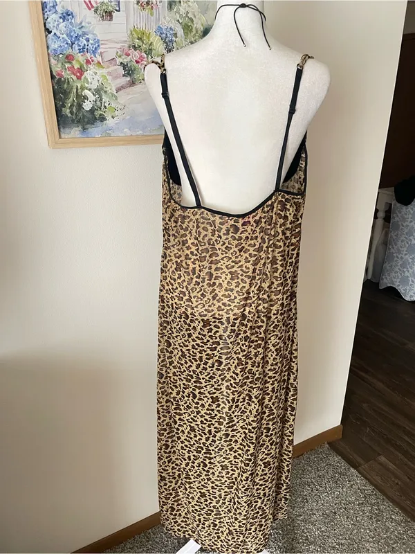 Amoureuse 90s Y2K Vintage Leopard Mesh Embroidered Maxi Lingerie Slip Dress 1X - Image 6