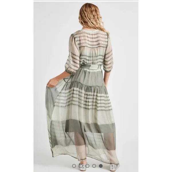 $228 Splendid Chance Printed Drop Waist Maxi‎ Dress, Light Green Size XS No Belt - Image 2