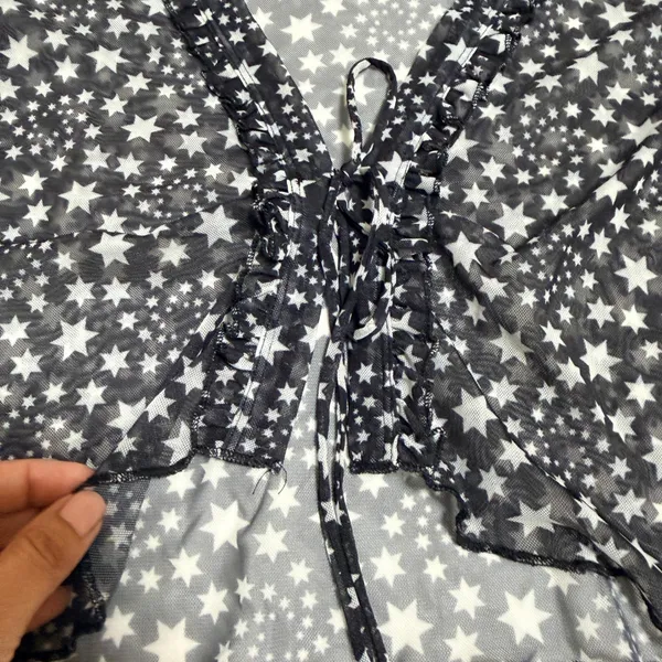 Free People Marne Star Sheer Mesh Top Women Small Black White Celestial Festival - Image 9