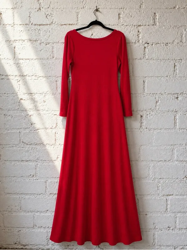 ModCloth Red Ribbed Boat Neck Maxi Dress Long Sleeve Size L - Image 2