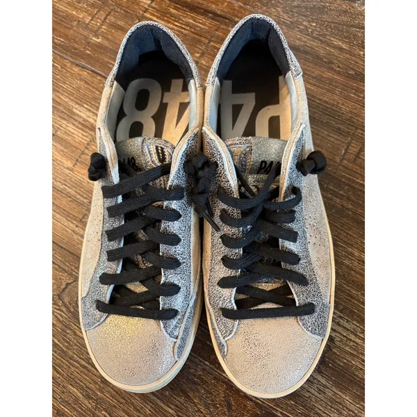 P448 John Panama‎ Sneakers Women 38 US 7.5 Gold Metallic Distressed Leather - Image 3