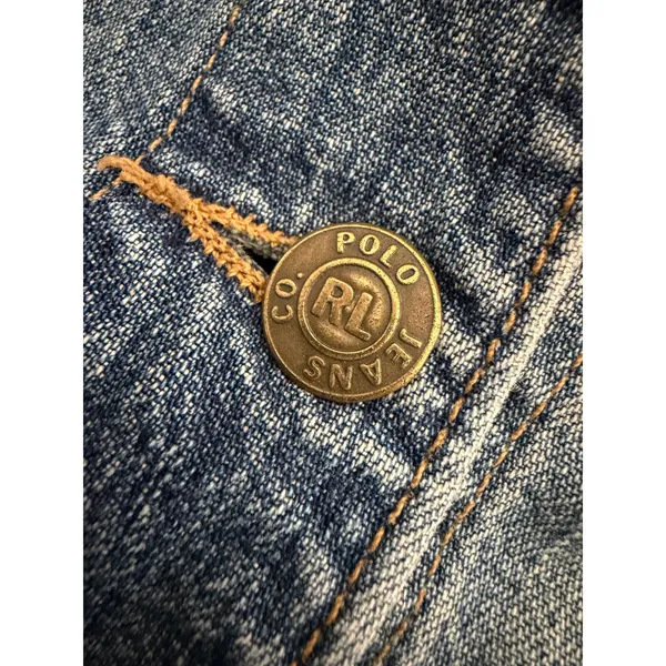 Polo Jeans Co Ralph Lauren Denim Jacket Womens L Blue Vintage y2k Trucker Flap - Image 9