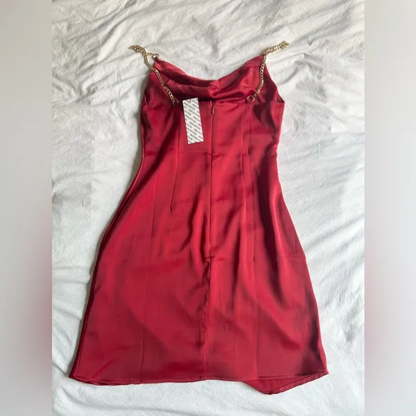 urban outfitters red satin slip dress new with tags gold chain straps - Image 2