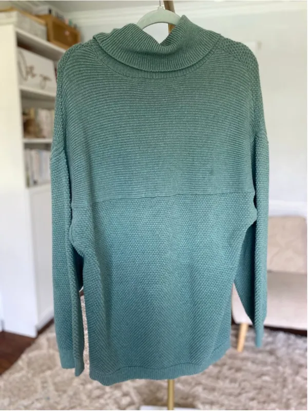 Free People FP Beach Cotton Turtleneck Sweater Sage Green Cozy Quiet Luxury Vaca Lounge Boho - Image 3