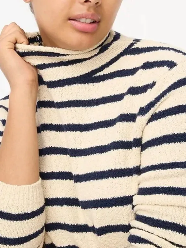 J. Crew Navy & White/Cream Striped Cozy Rollneck Pullover Sweater - Image 2