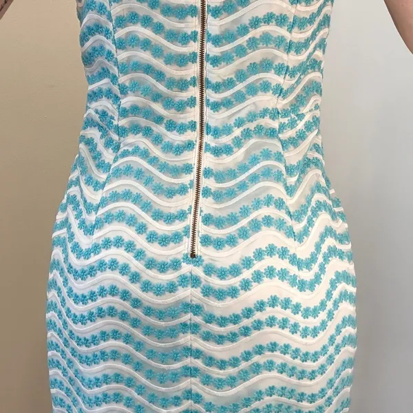 Lilly Pulitzer Leavens Top Notch Strapless Dress‎ Blue White Floral Embroidery 4 - Image 6