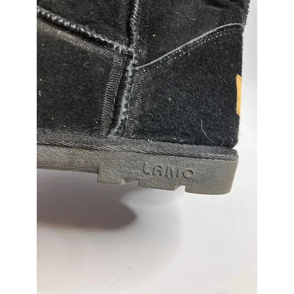 Lamo Suede Mid Calf Boots Womens 7 Black Excellent Faux Fur Lined Pull On - Image 4