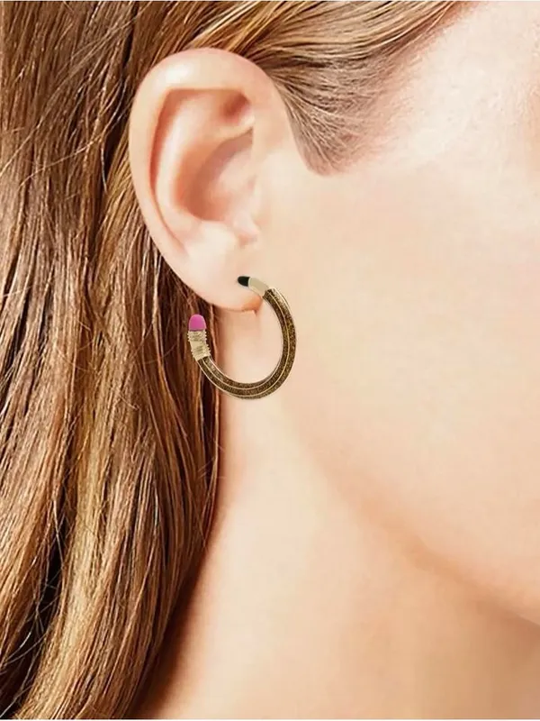 NWT Betsey Johnson Pencil Hoop Earrings - Image 5