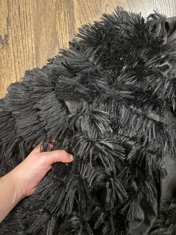 Blue Blush Black Fuzzy Fringe Jacket - Image 4