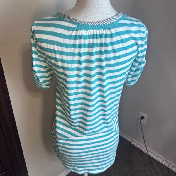 Anthropologie Feather Bone sz M knit top T Shirt Turquoise Striped casual Beach‎ - Image 5