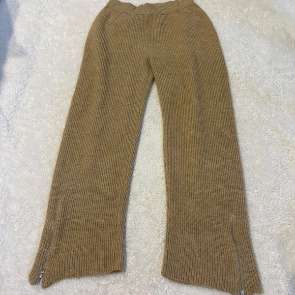FP Movement Womens Ribbed Flare Knit Pants Tan Sz S Boho Indie Costal Casual - Image 2