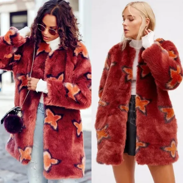 Free People RARE HTF Wrap Me Up Star Faux Fur Fun Jacket Coat‎ Blogger Fav Fall - Image 2