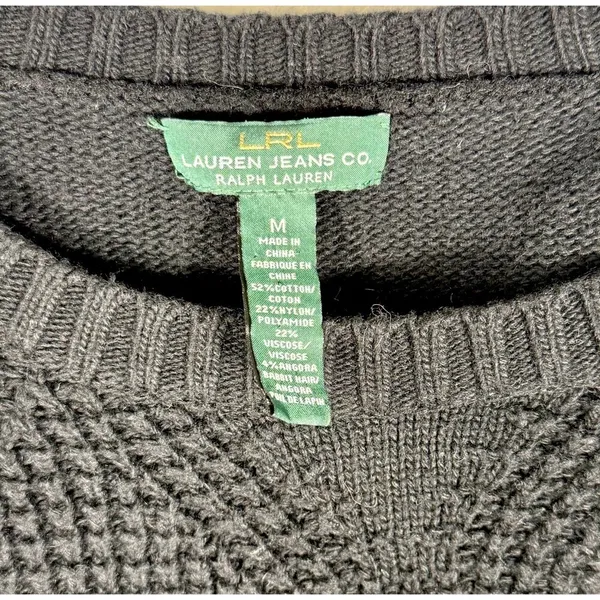 Lauren Ralph Lauren Waffle Knit Sweater M Angora Blend Button Hem Black Grunge - Image 4
