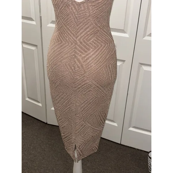 Privy Gold Mesh Padded Sequin Bodycon Keyhole Dress Party Cocktail Sleeveless XS - Image 5