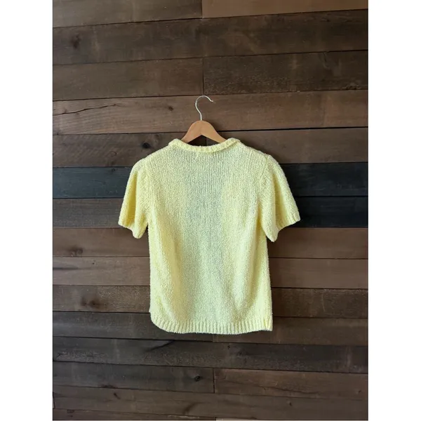 Vintage LeRoy Knitwear Butter Yellow Short Sleeve Cardigan Sweater - Image 6