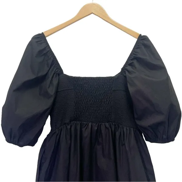 Anthropologie Maeve Puff-Sleeved Cotton Sweetheart Mini Dress Black Size Medium - Image 8