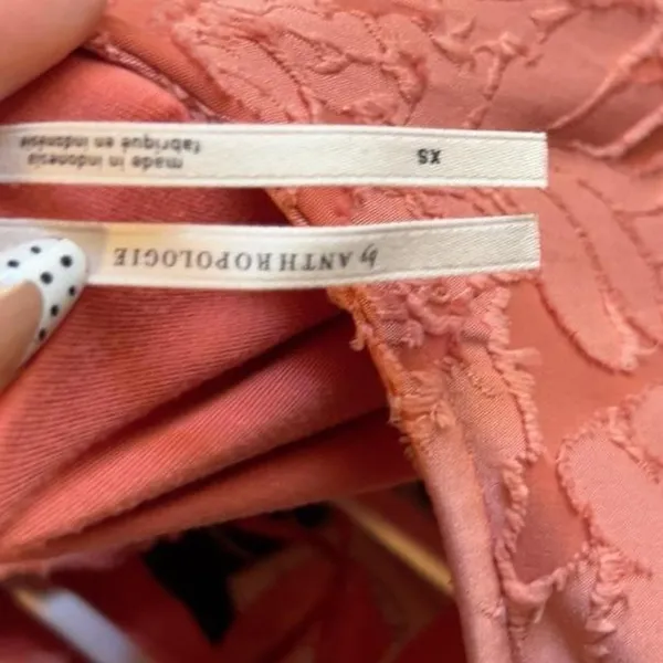 Anthropologie babydoll Pink Textured Floral Mini Dress Coquette Romantic XS - Image 5