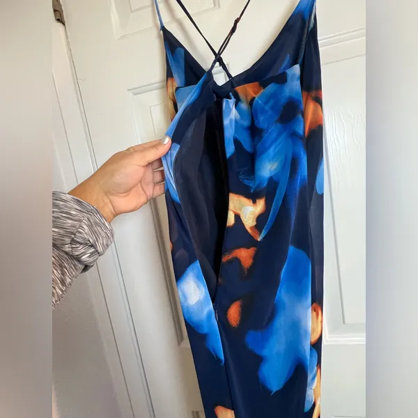 SheIn Women Blue and Orange Floral Maxi Dress‎ Size Medium - Image 7