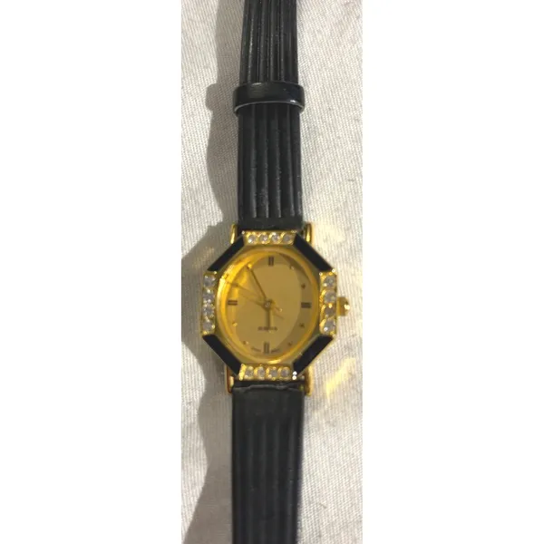 Gold Tone Black Accent Women's Quartz Fashion Watch with Rhinestone‎ Detail - Image 4