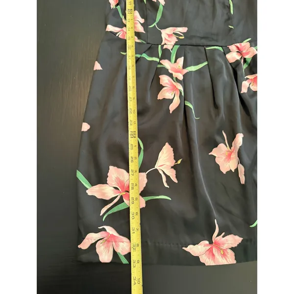 Orion London Floral‎ Mini Dress Black Pink Lily Pleated Ruffle Sleeve Size M/L - Image 2