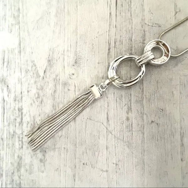 Charter club silver tone tassel chain necklace - Image 14