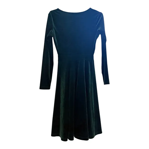 GUBERRYs Forest Green Velvet Long Sleeve V-Neck Surplice A-Line Midi Dress - Image 2