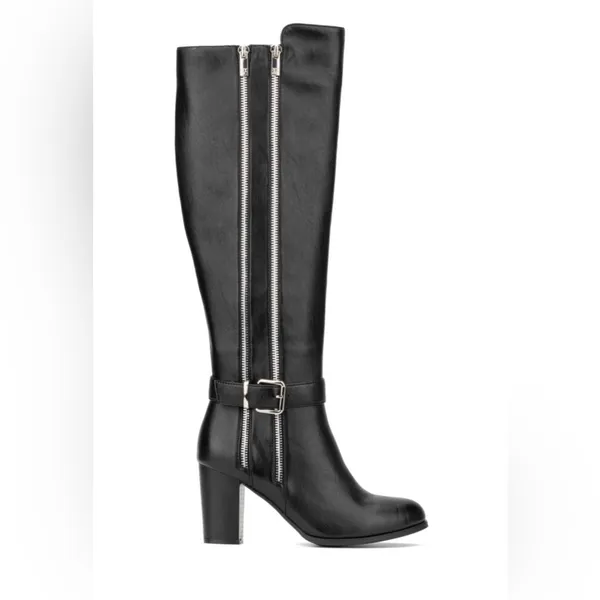 New York & Company Black Over-the-Knee Block Heel Boots with Dual Zippers Size 8 - Image 2
