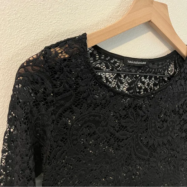 You Are Not Alone Black Lace‎ Long Sleeve Top Size S - Image 2