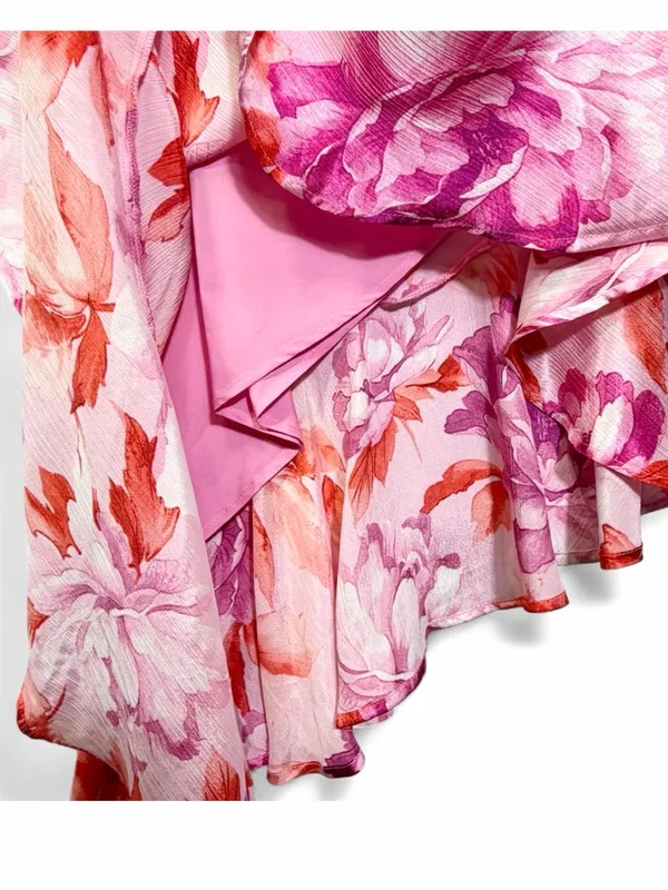 NWT LULUS Women’s Divinely Blooming Pink Multi Floral One-Shoulder Dress Size M - Image 11
